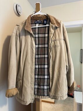 Chaps vintage Tan Canvas Jacket with Plaid Lining